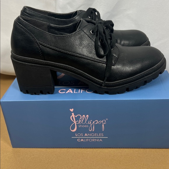 JellyPop Rus black lace up shoe ankle booties with block heel 10M - Picture 8 of 8